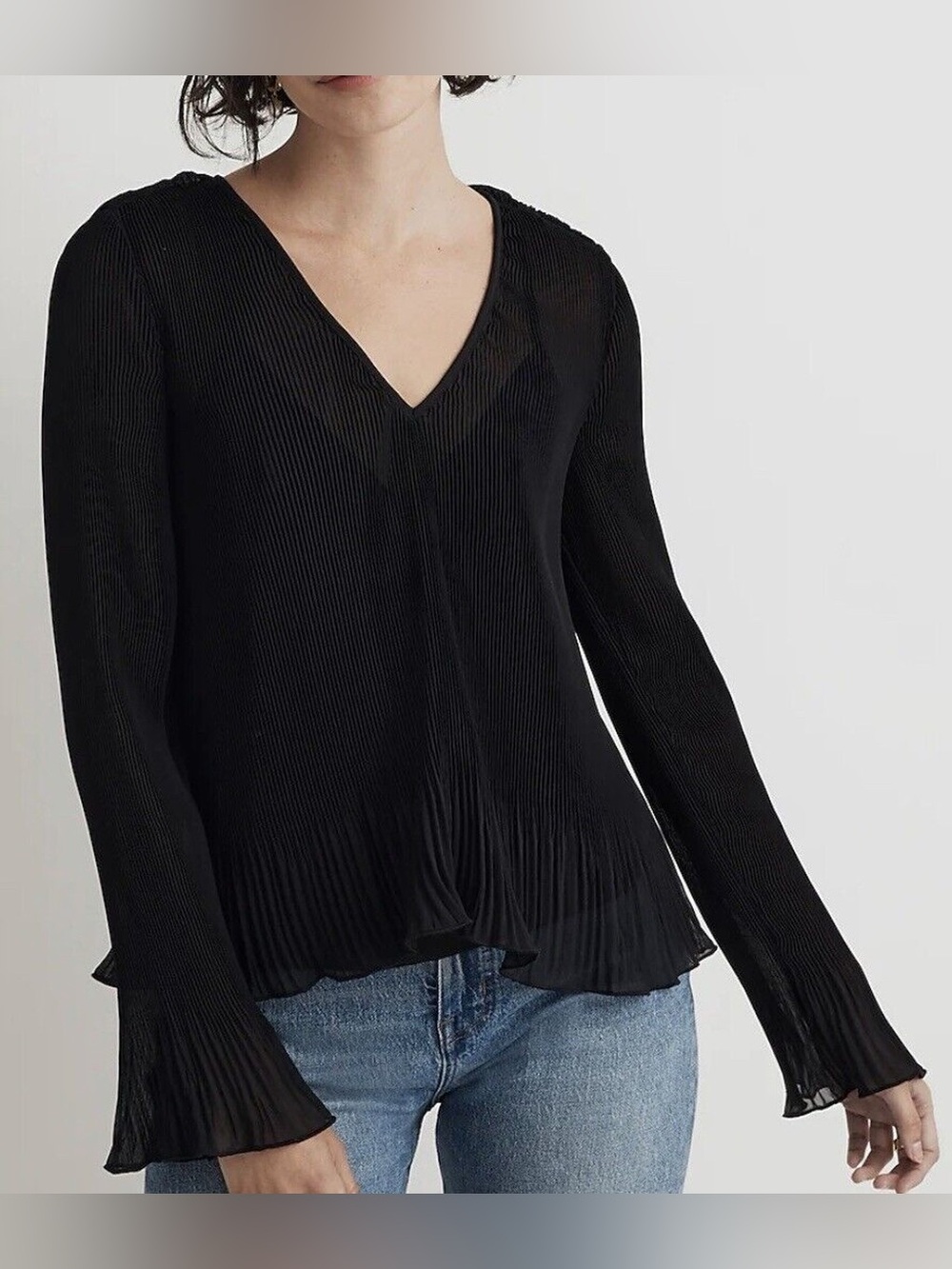 Women’s Madewell Marcia Pleated Bell Sleeve Top size medium